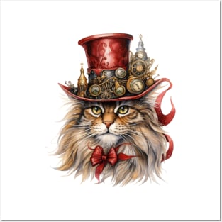 Steampunk Christmas Cat Posters and Art